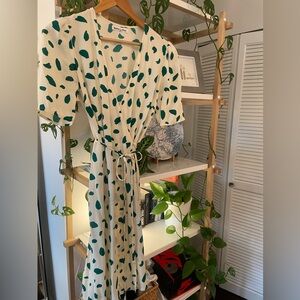 NWT Reformation Laurent wrap dress white green spots